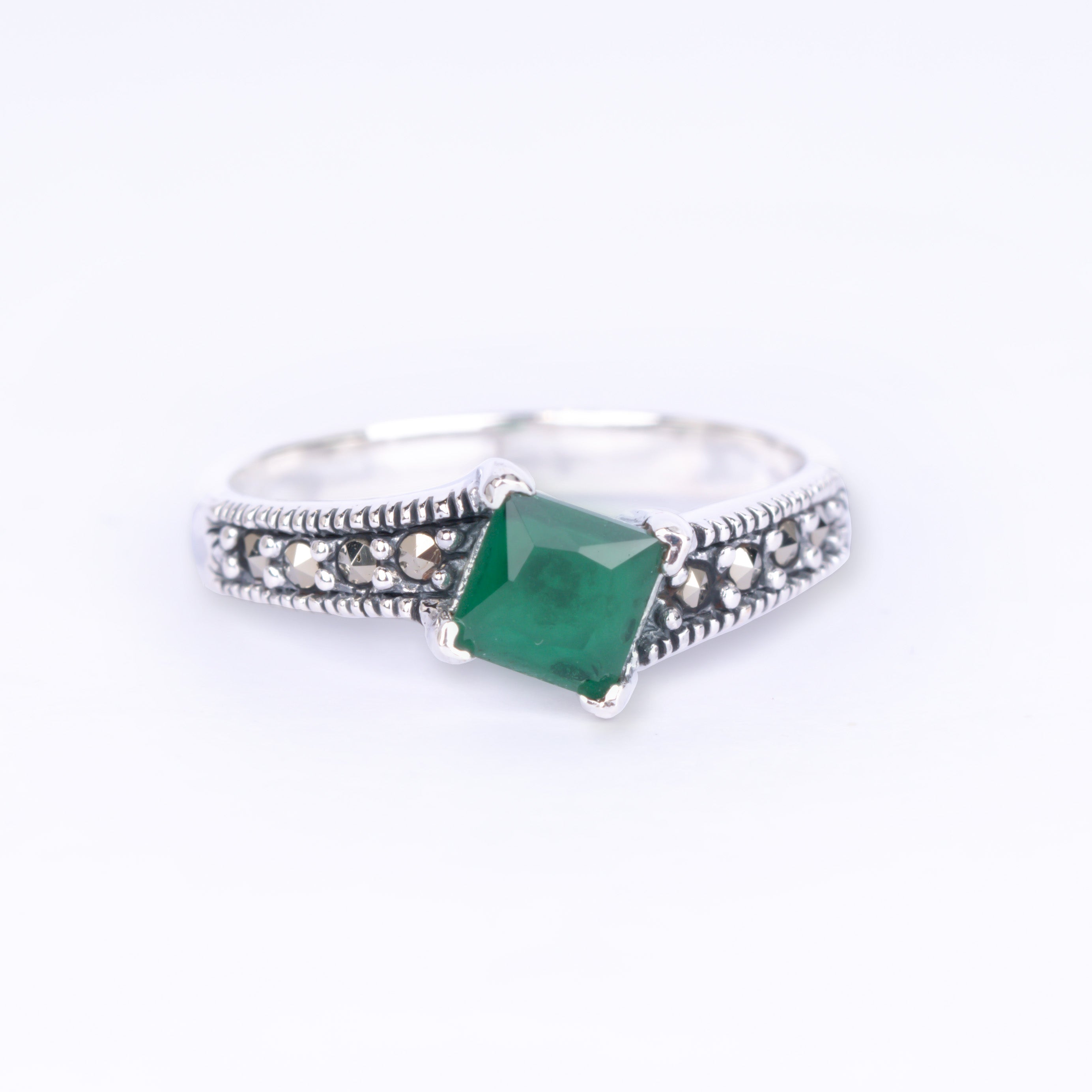 Princess-Cut Silver Ring - Green