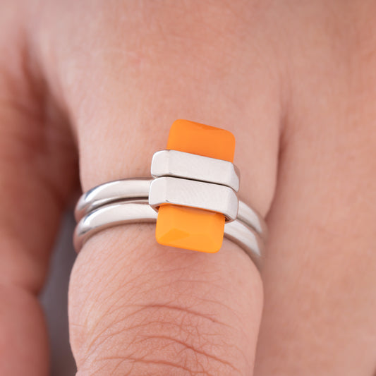 Orange Silver Magnet Ring