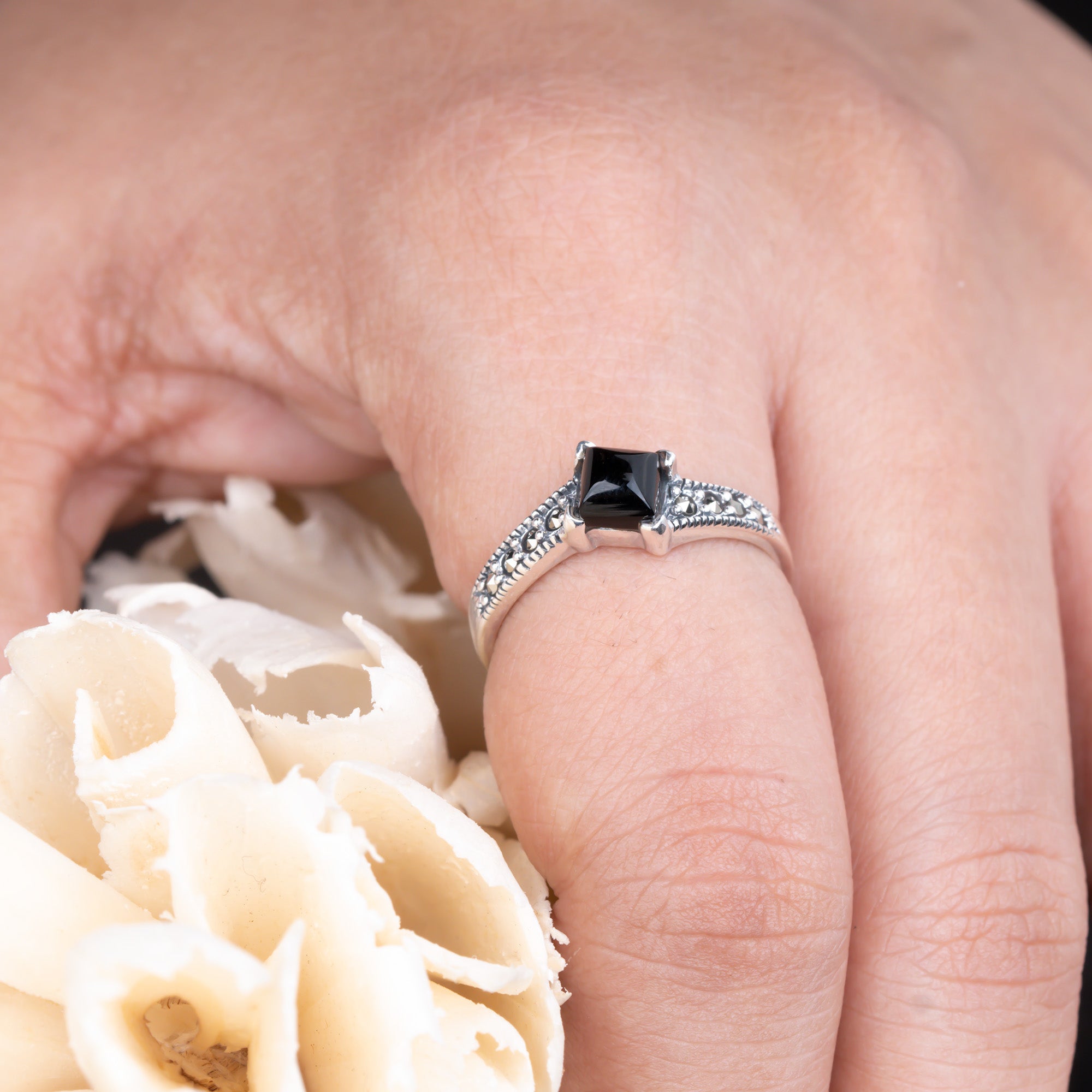 Princess-Cut Silver Ring - Black