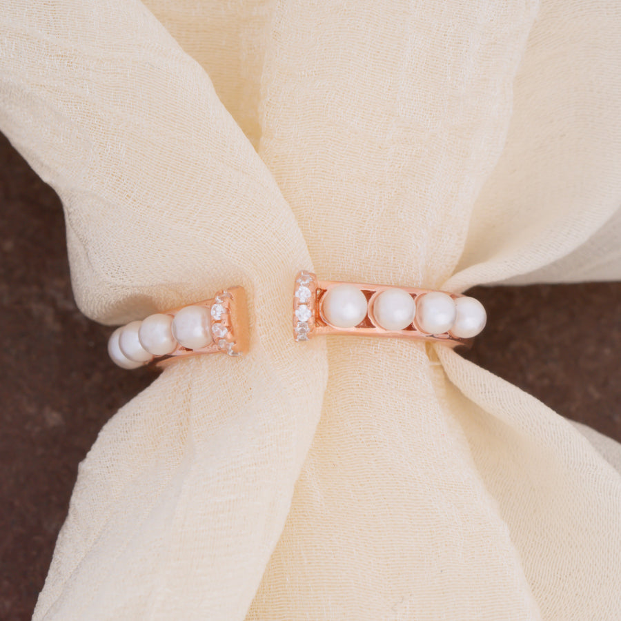 Pearl Front Open Ring - Rose Gold Plated
