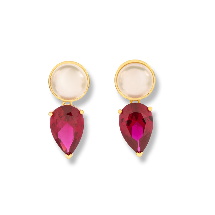 Golden Pearl Teardrop Earring - Ruby
