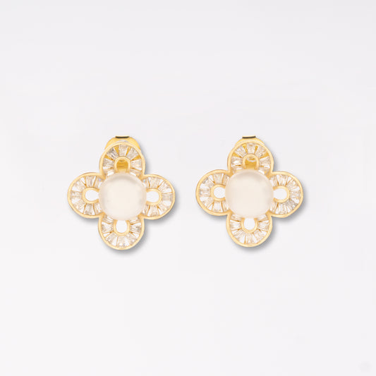 Floral Pearl & Crystal Stud Earrings
