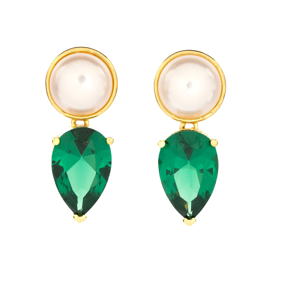 Golden Pearl Teardrop Earring - Green