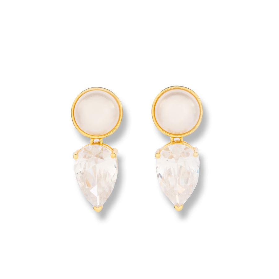 Golden Pearl Teardrop Earring- White
