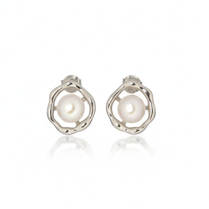 Wire Nest Pearl Earrings