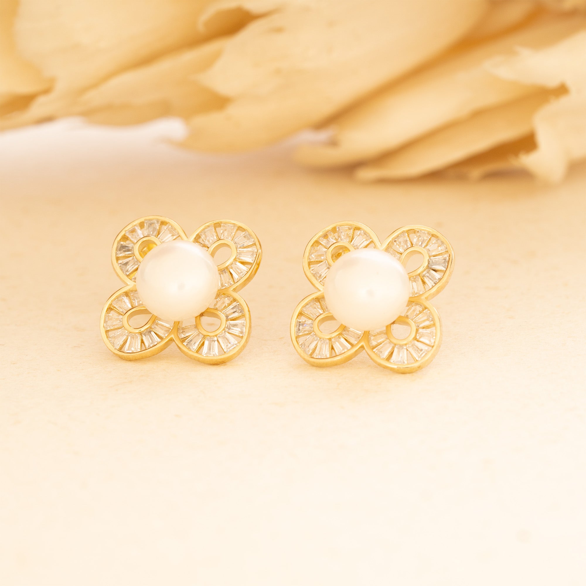 Floral Pearl & Crystal Stud Earrings