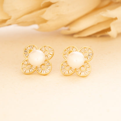 Floral Pearl & Crystal Stud Earrings