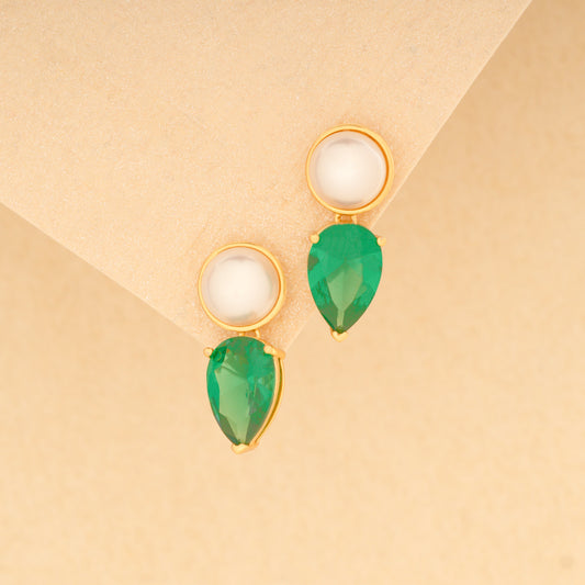 Golden Pearl Teardrop Earring - Green