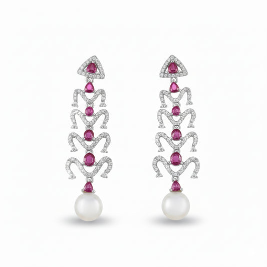Ruby & Pearl Dangle Earrings