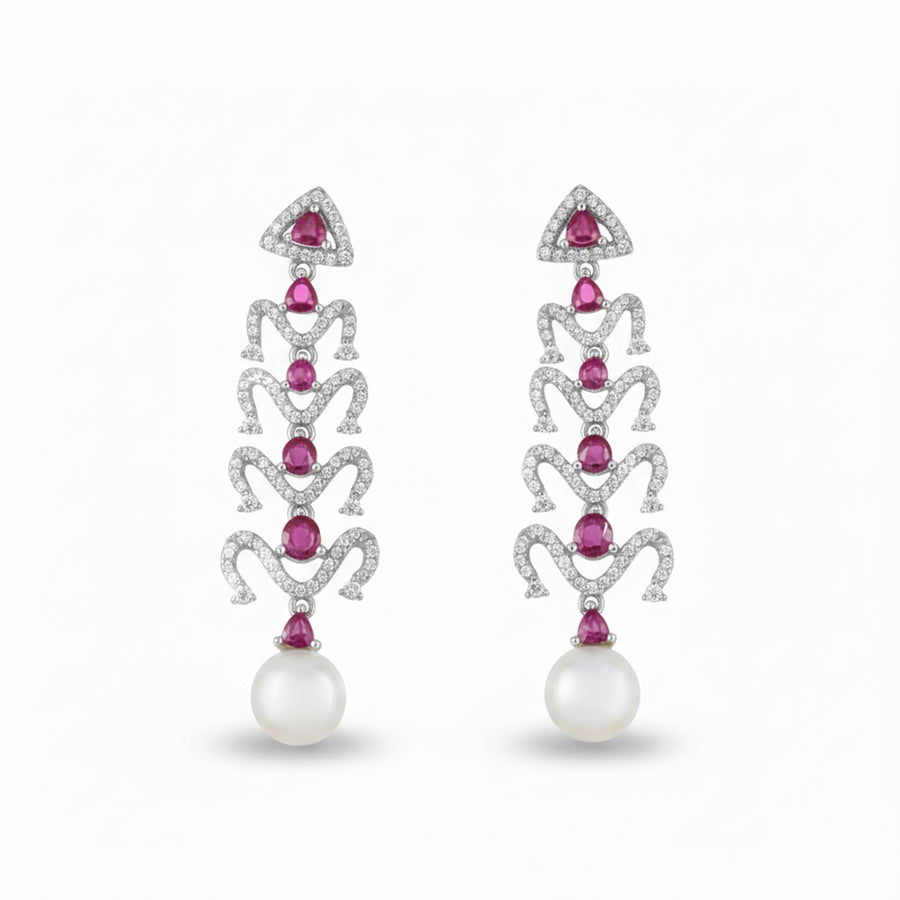 Ruby & Pearl Dangle Earrings