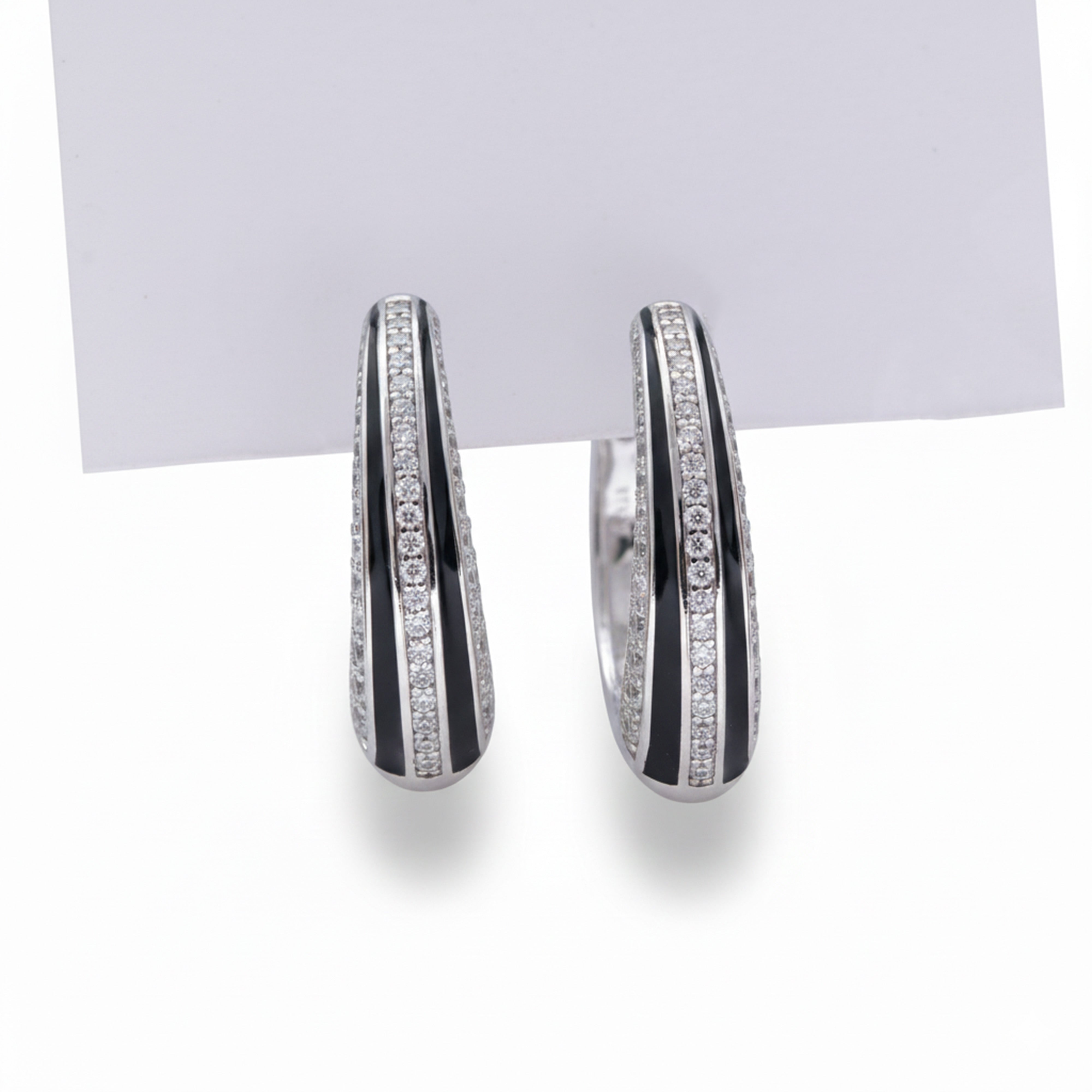 Silver & Black Enamel Huggie Earrings