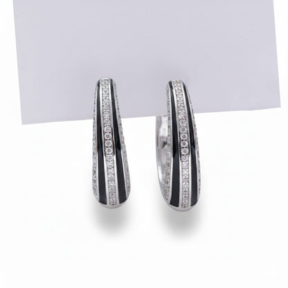 Silver & Black Enamel Huggie Earrings