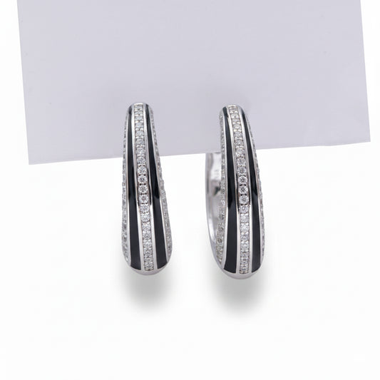 Silver & Black Enamel Huggie Earrings