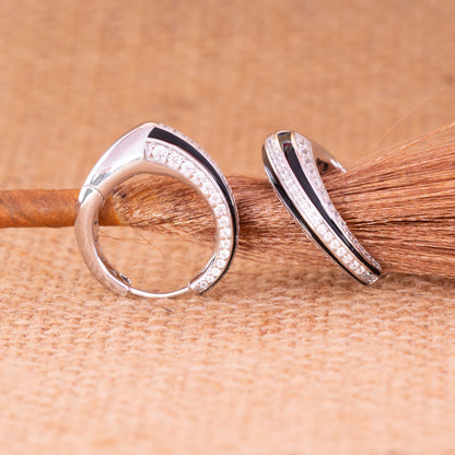 Silver & Black Enamel Huggie Earrings