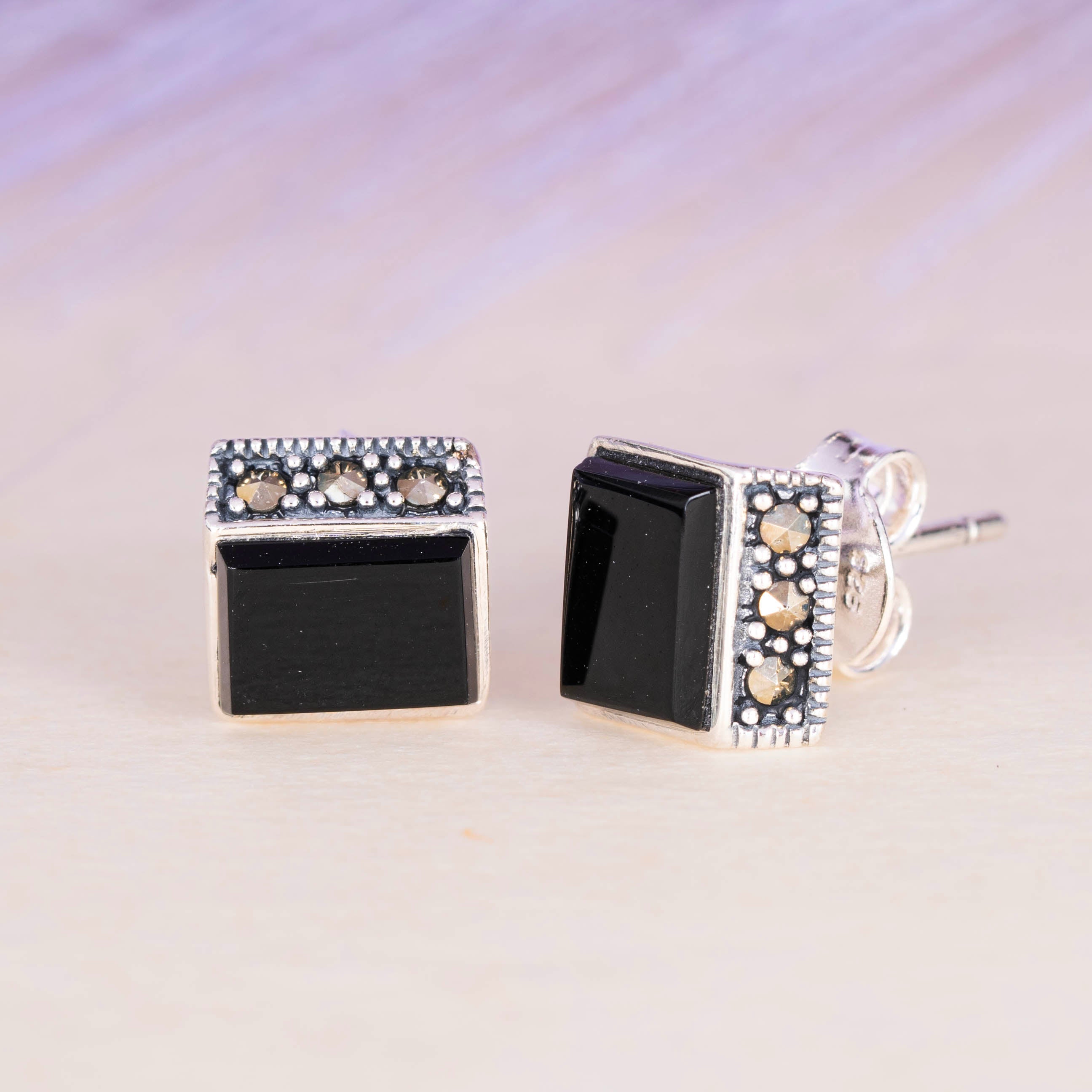 Rectangular Black Stud Earrings