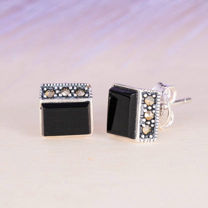 Rectangular Black Stud Earrings