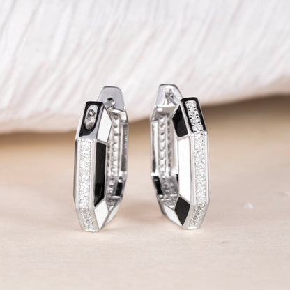Enamel Octagon Hoop Earrings