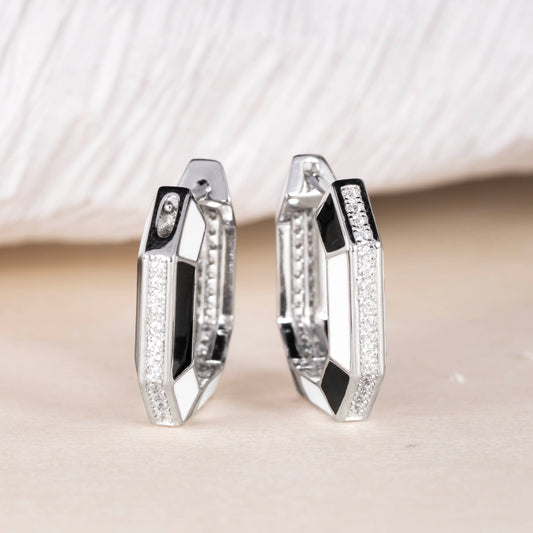 Enamel Octagon Hoop Earrings