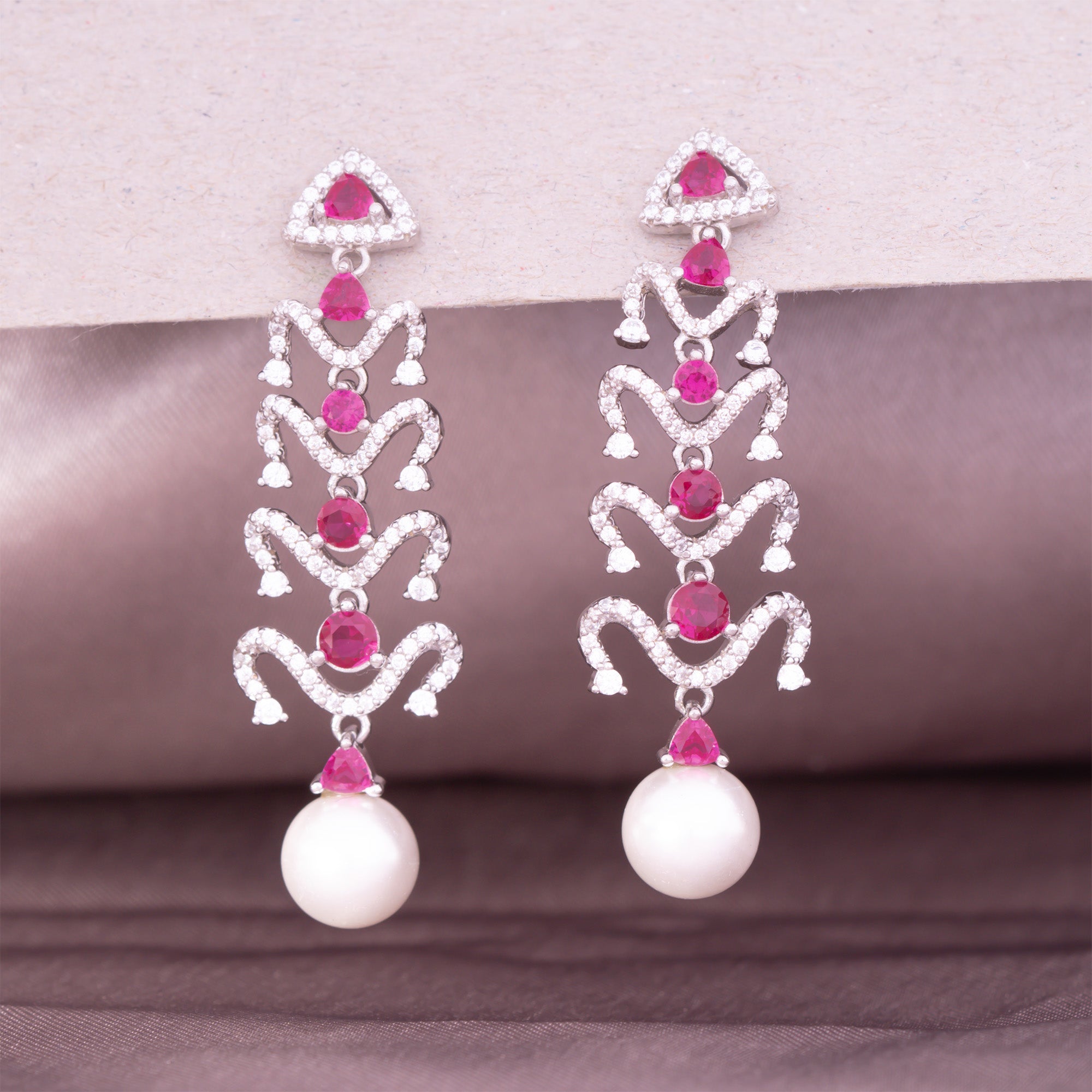 Ruby & Pearl Dangle Earrings