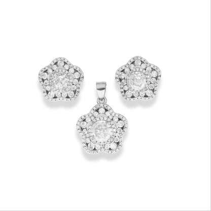 Floral Diamond Cluster Pendant With Earrings