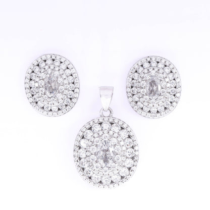 Halo Oval Diamond Pendant With Earrings