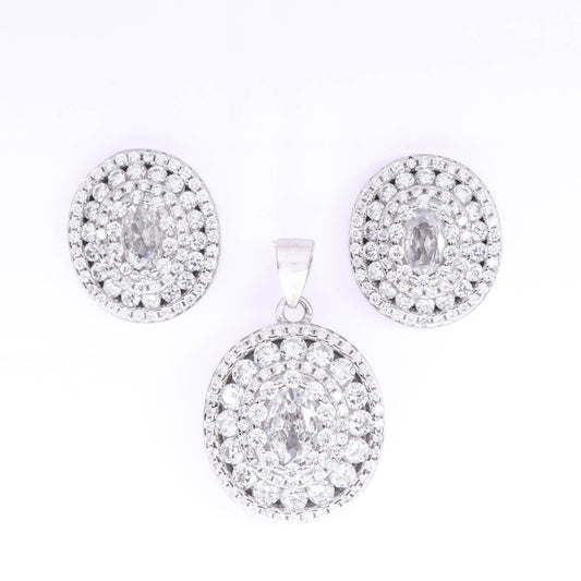 Halo Oval Diamond Pendant With Earrings