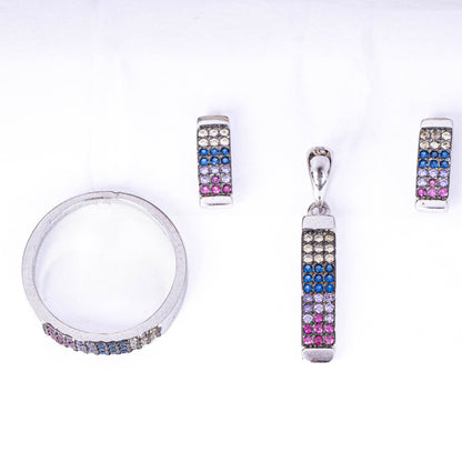 Rainbow Bar Pendant With Earrings & Ring