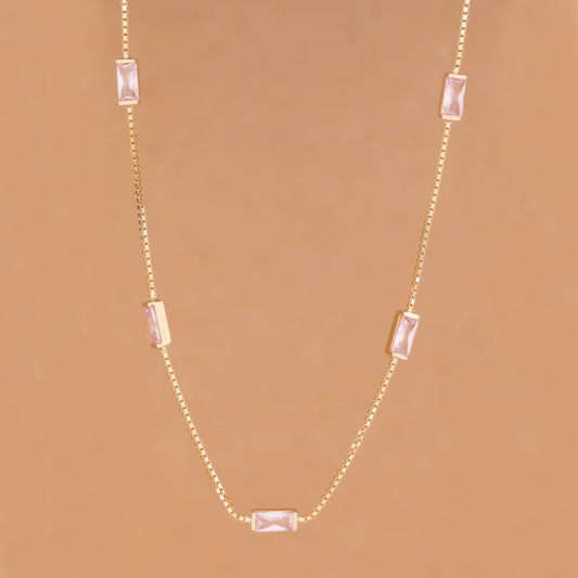 Minimalist Rectangle Stone Necklace - Pink