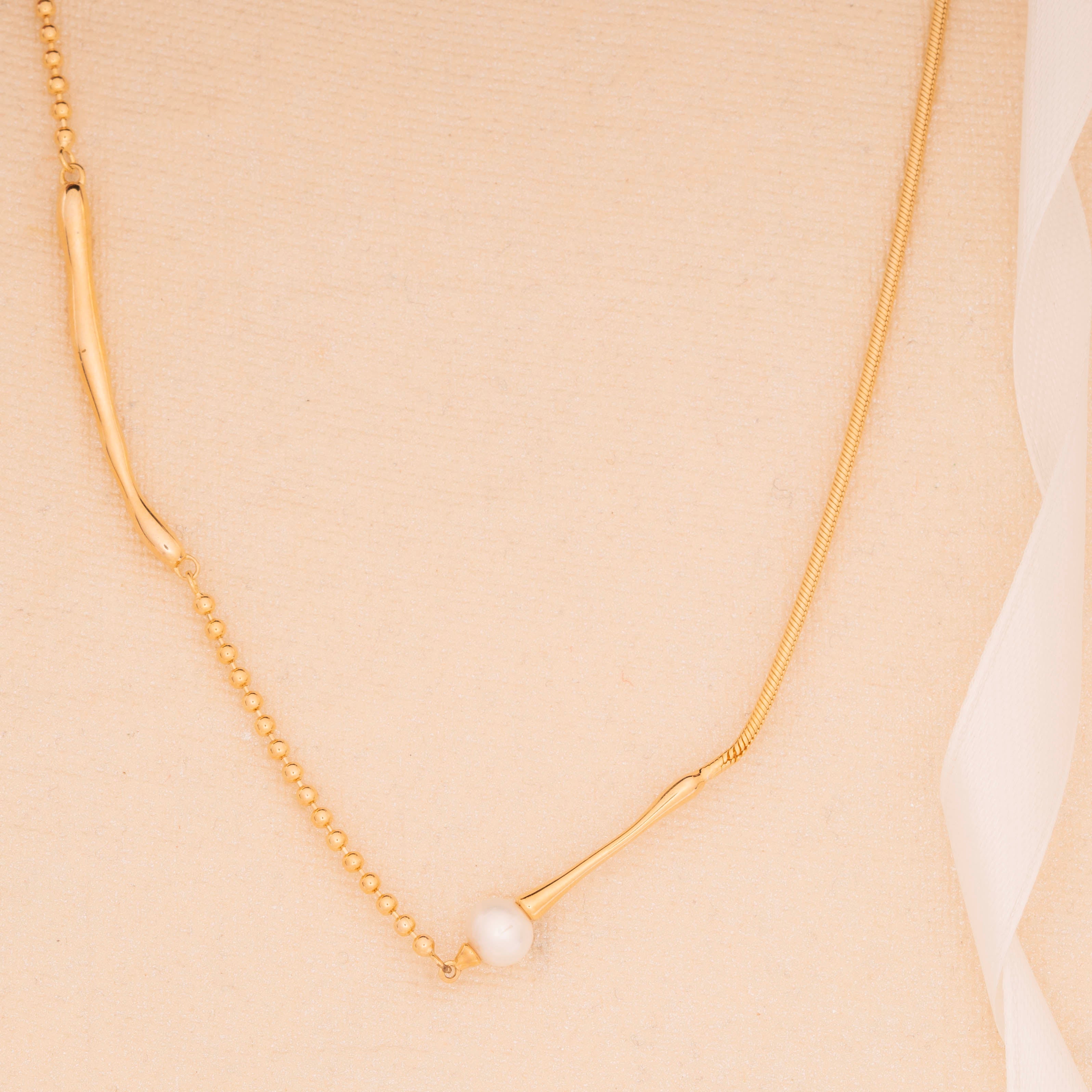 Pearl Drop Bar Necklace