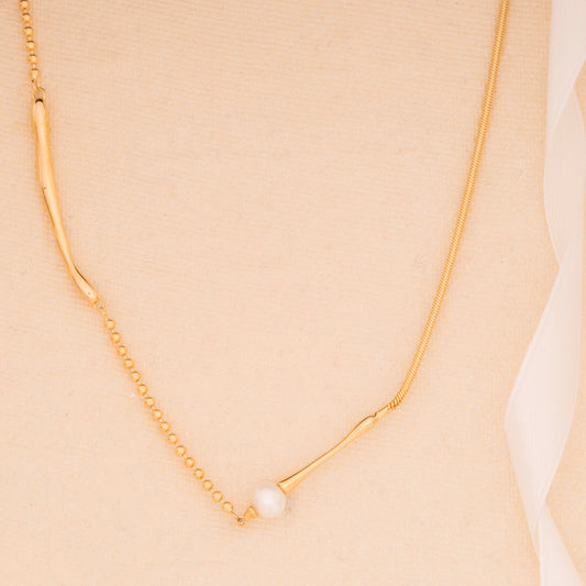 Pearl Drop Bar Necklace