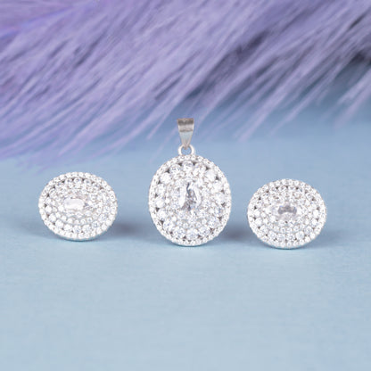 Halo Oval Diamond Pendant With Earrings