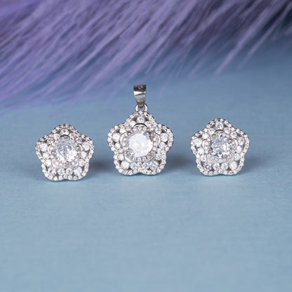 Floral Diamond Cluster Pendant With Earrings
