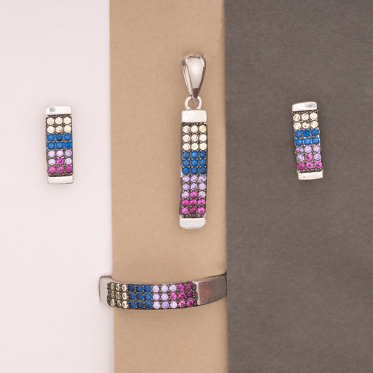Rainbow Bar Pendant With Earrings & Ring