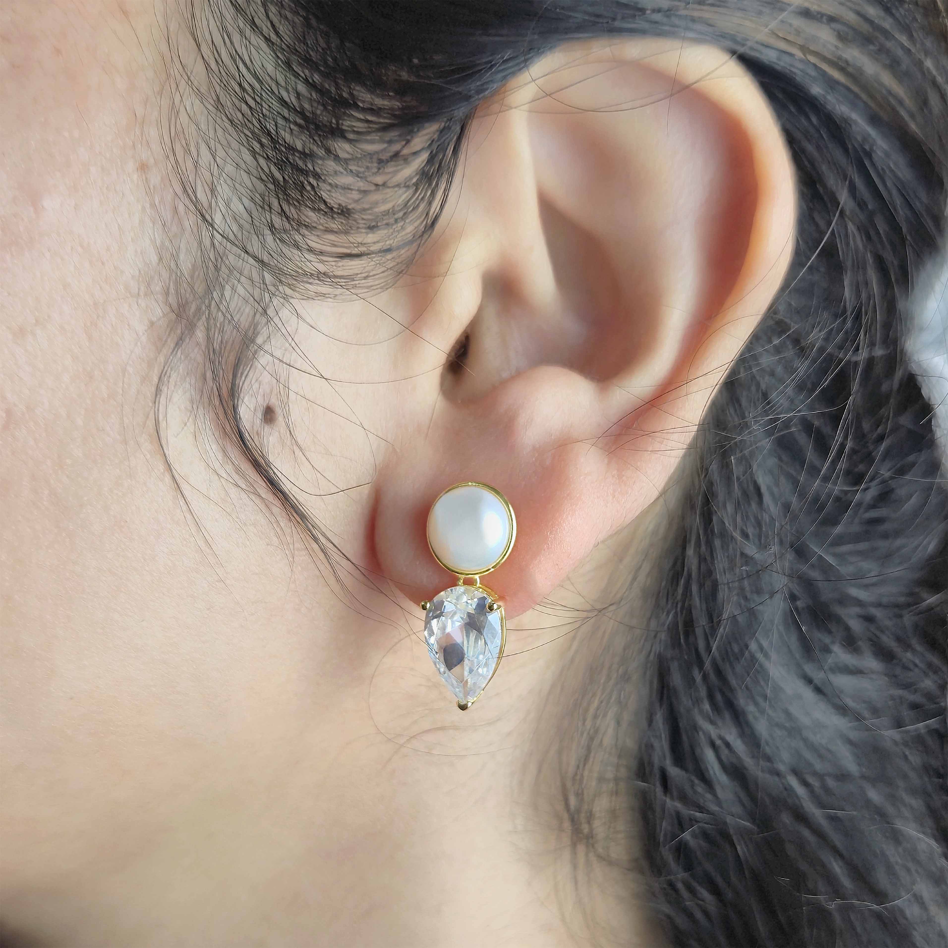 Golden Pearl Teardrop Earring- White