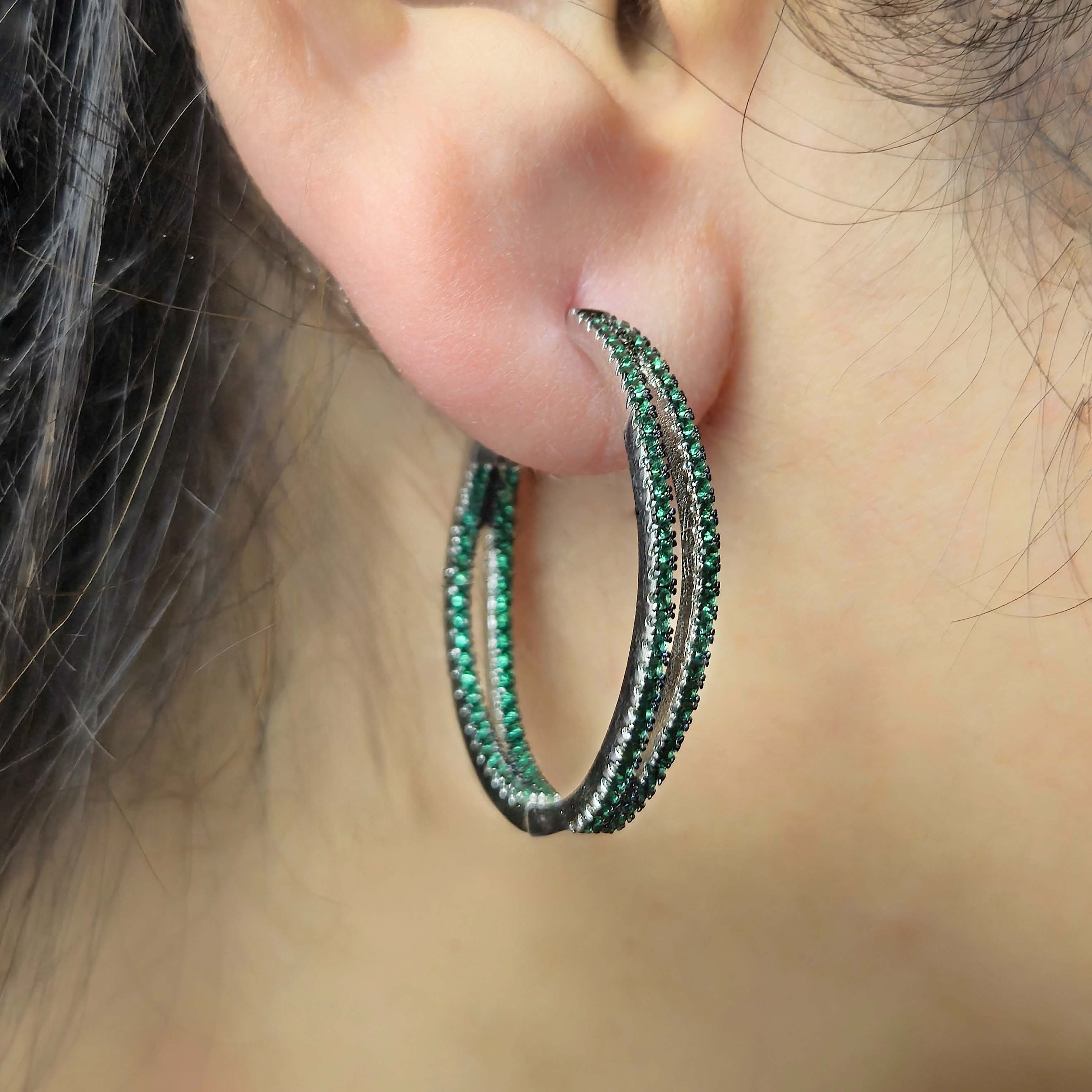 Green Stone Hoop Earrings