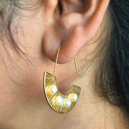 Golden Arch Pearl Hoop Earrings