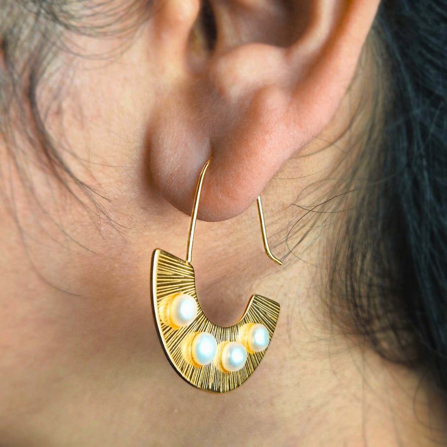Golden Arch Pearl Hoop Earrings