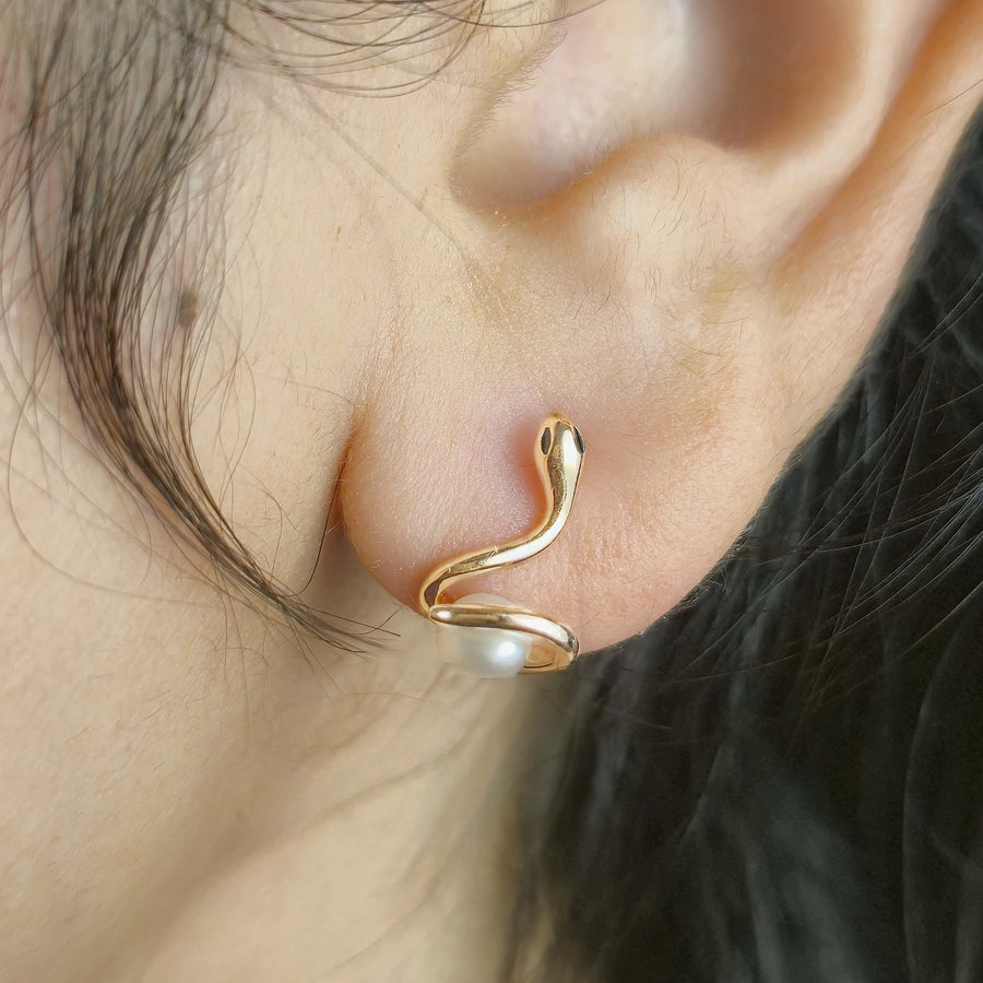 Snake Pearl Stud Earrings - Gold Plated