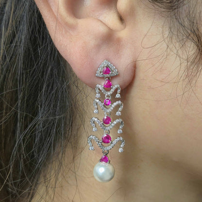 Ruby & Pearl Dangle Earrings