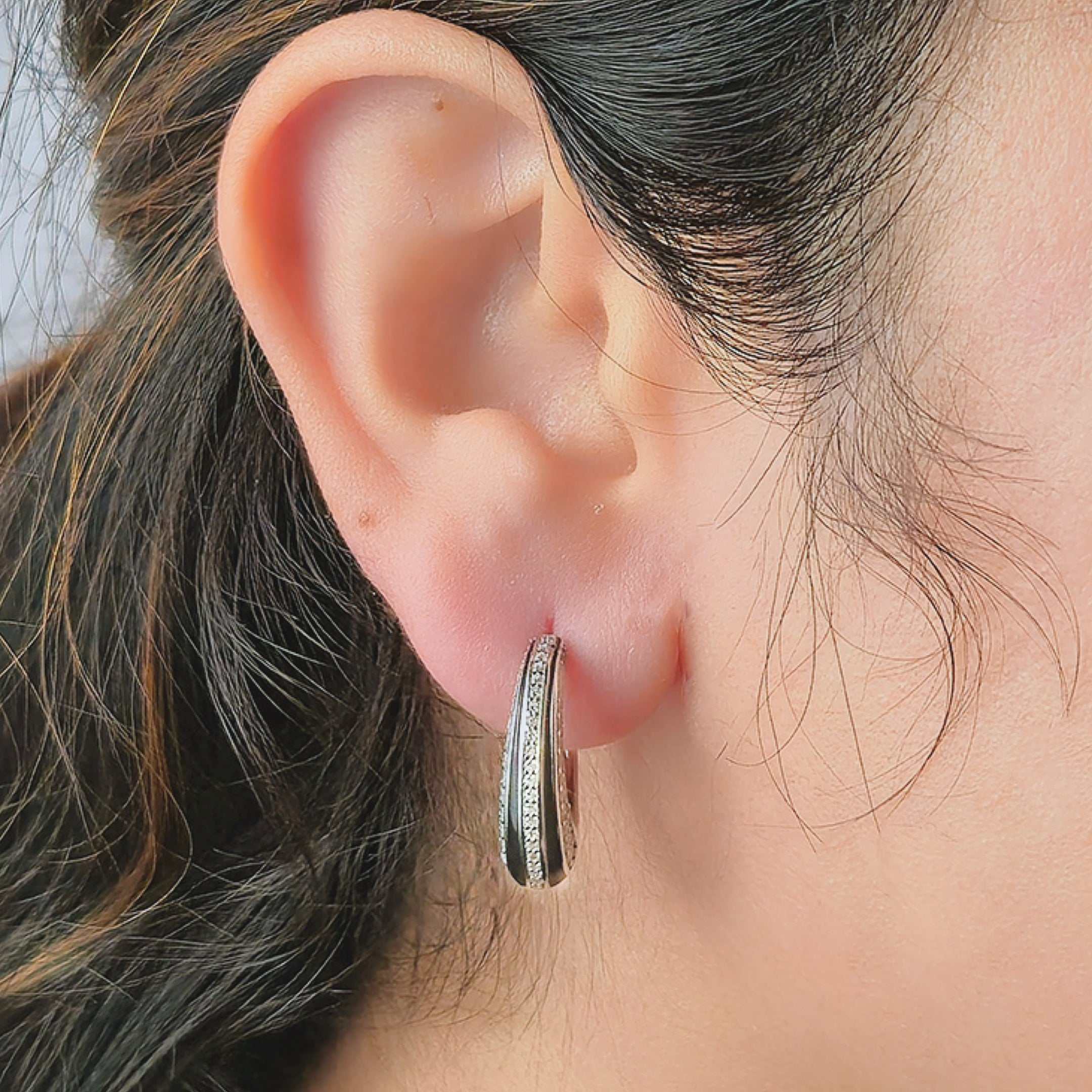 Silver & Black Enamel Huggie Earrings