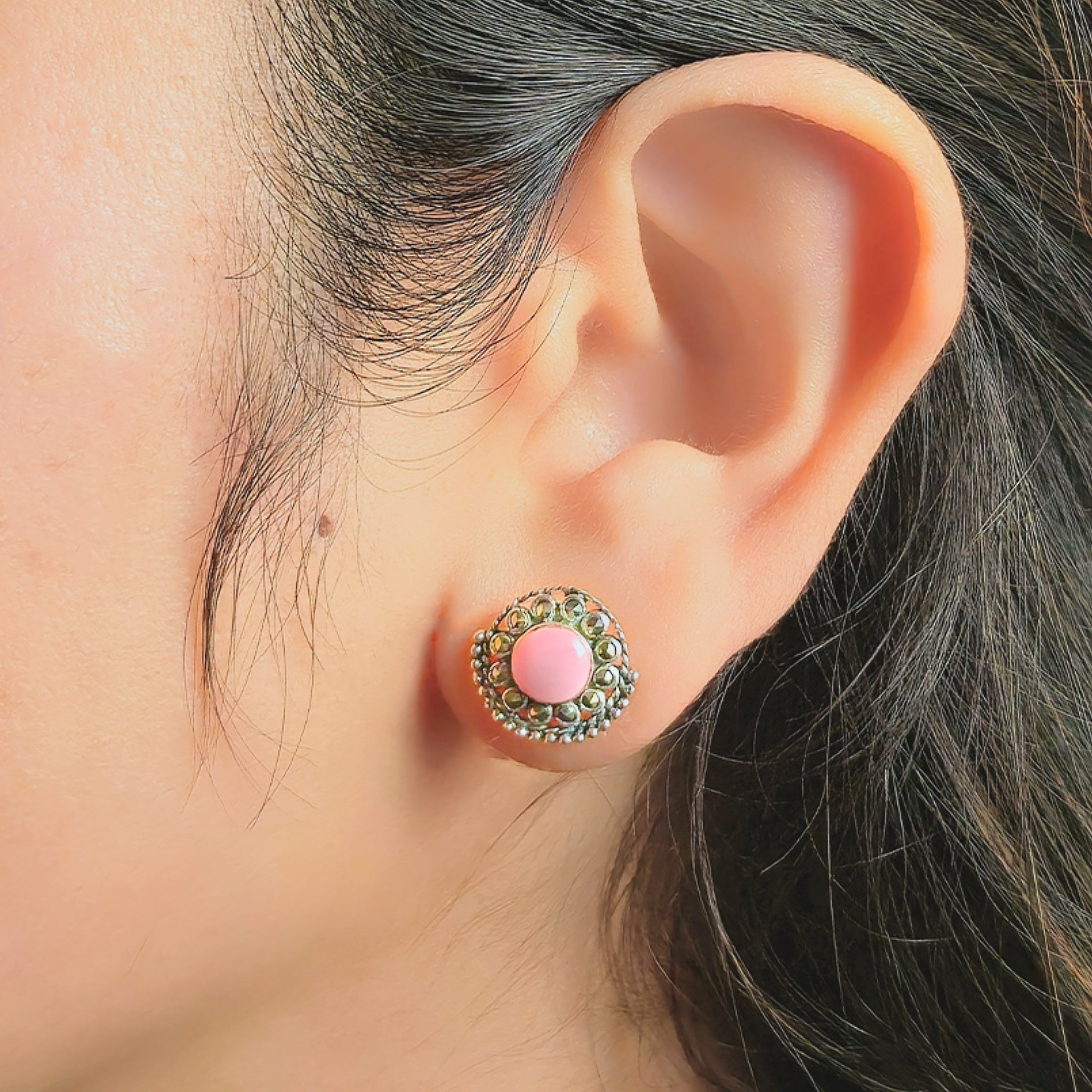 Pink Stone Antique Stud Earrings
