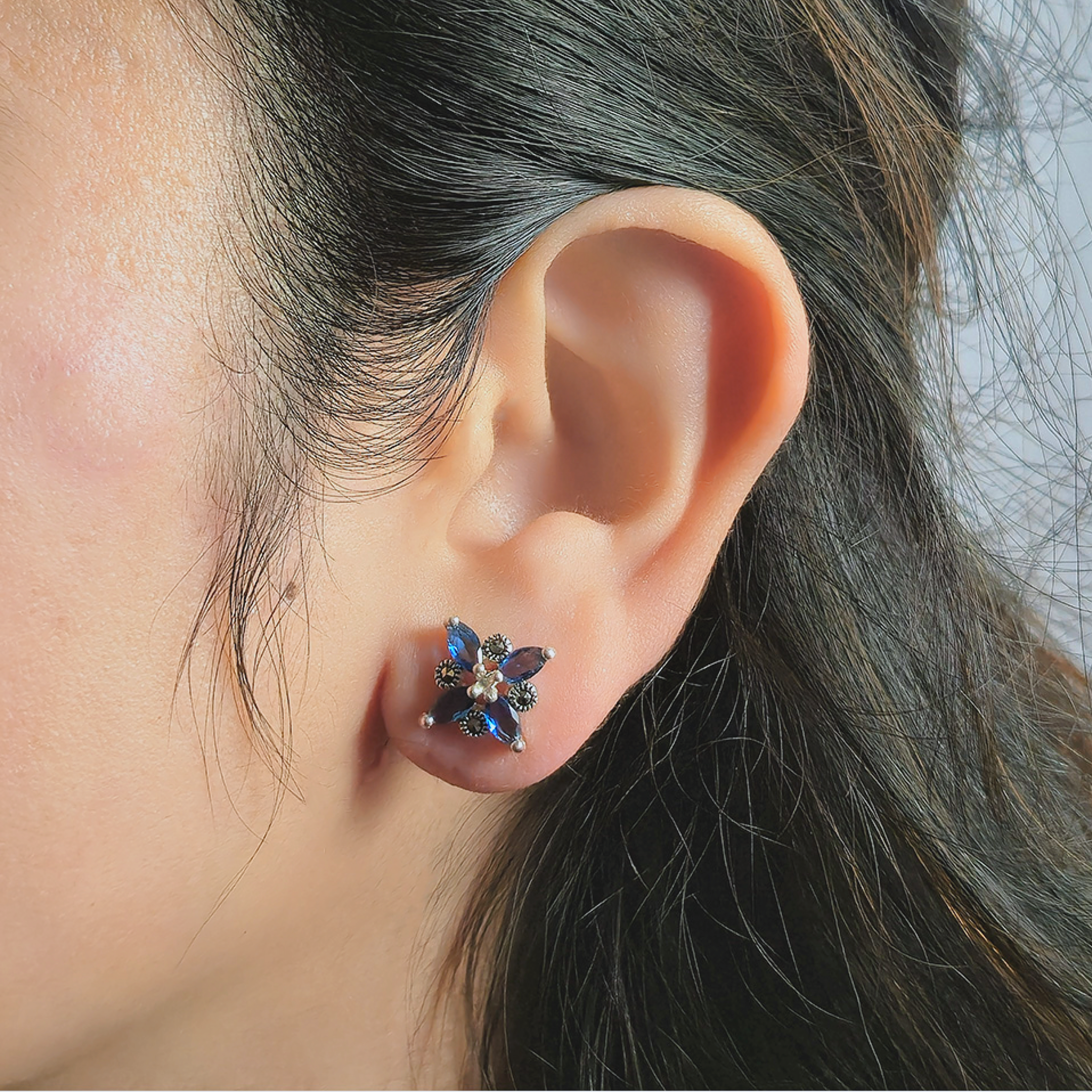Blue Floral Stud Earrings