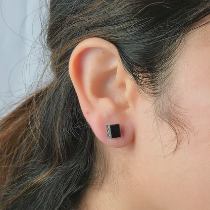 Rectangular Black Stud Earrings