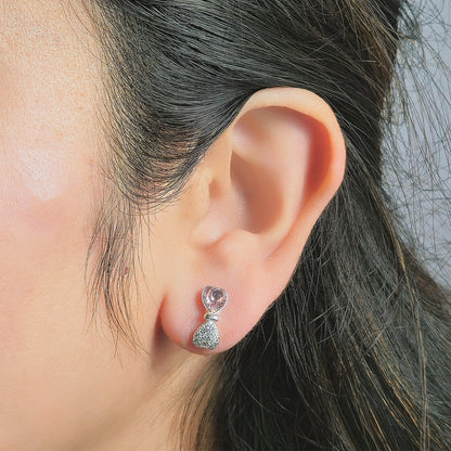 Crystal Heart Stud Earrings- Baby pink