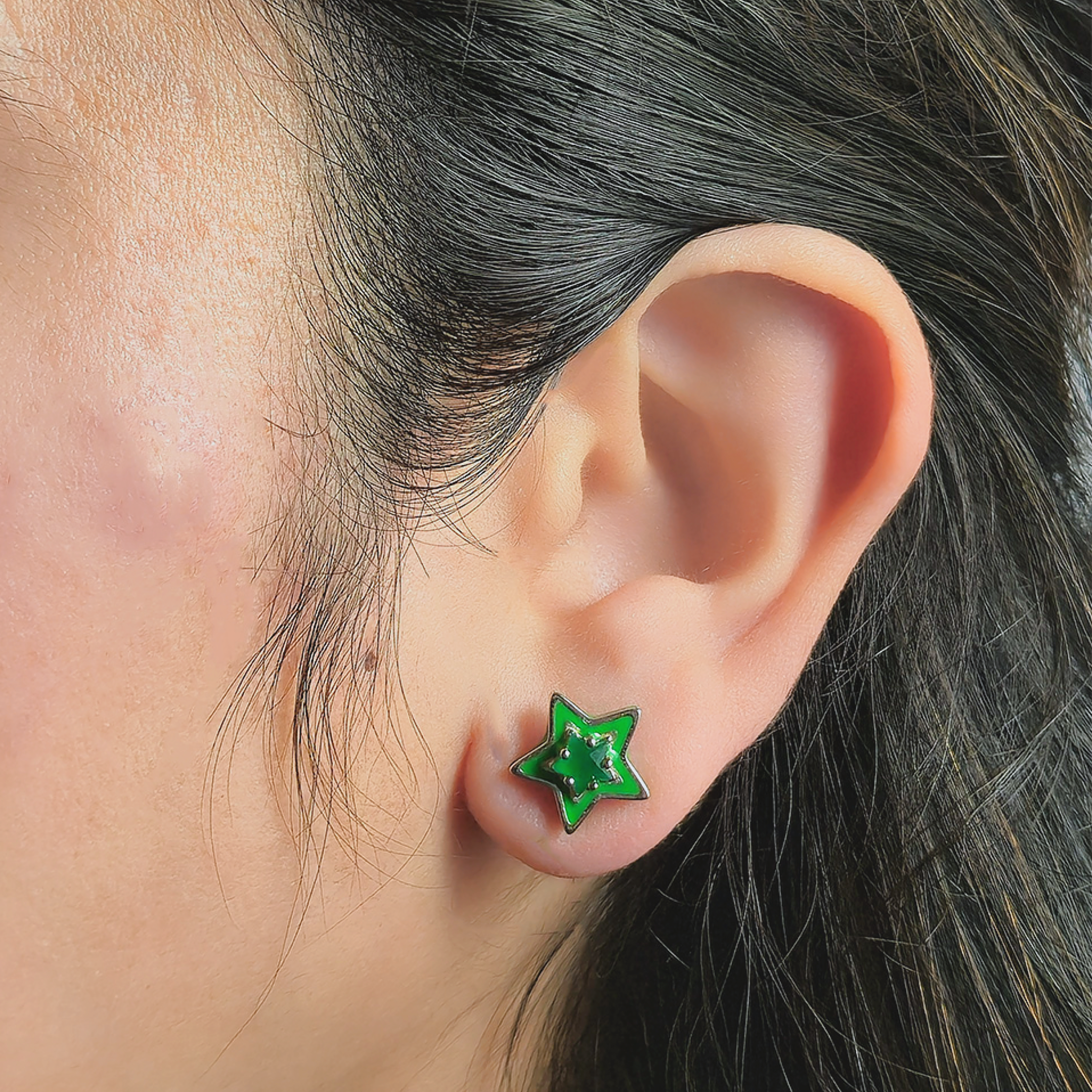 Green Enamel Stud Earrings