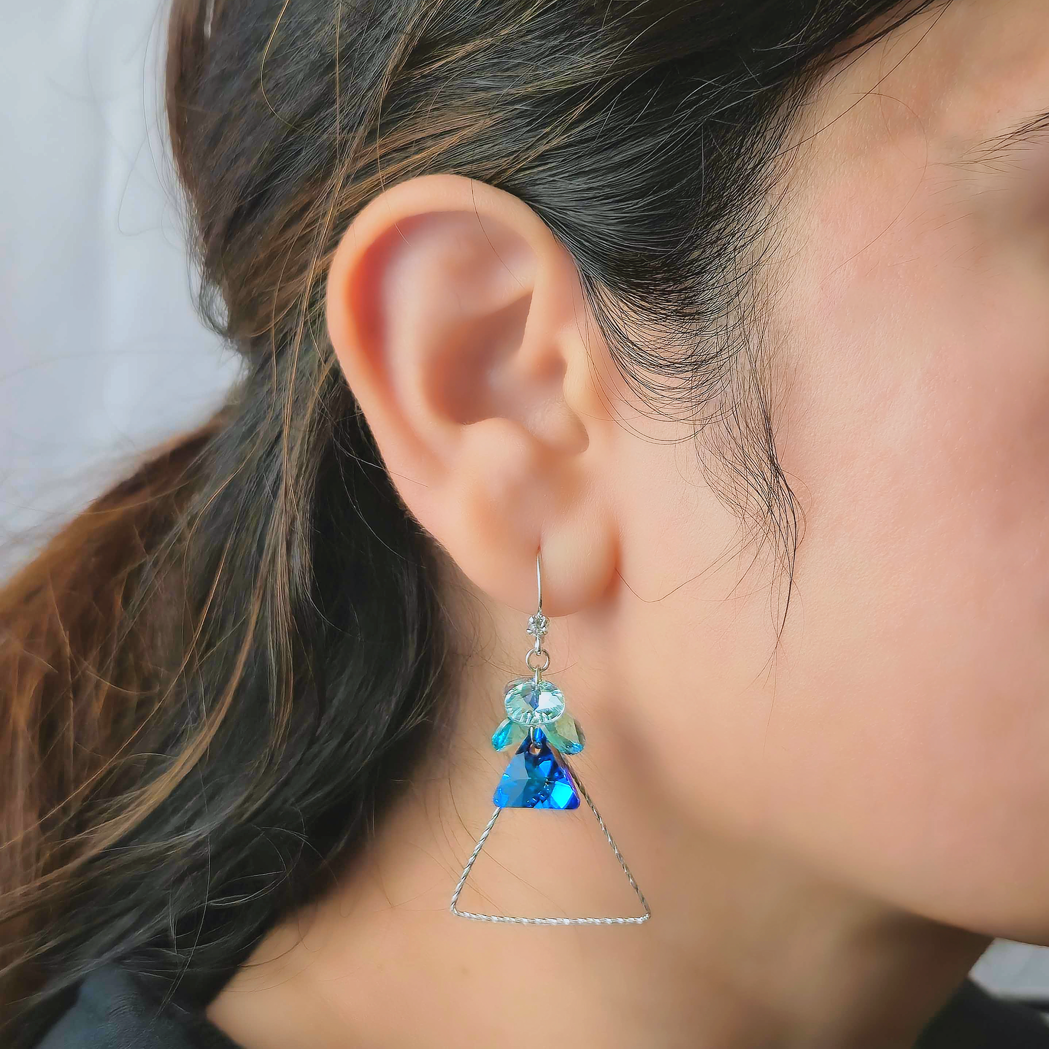 Blue Aura Geometric Drop Earrings