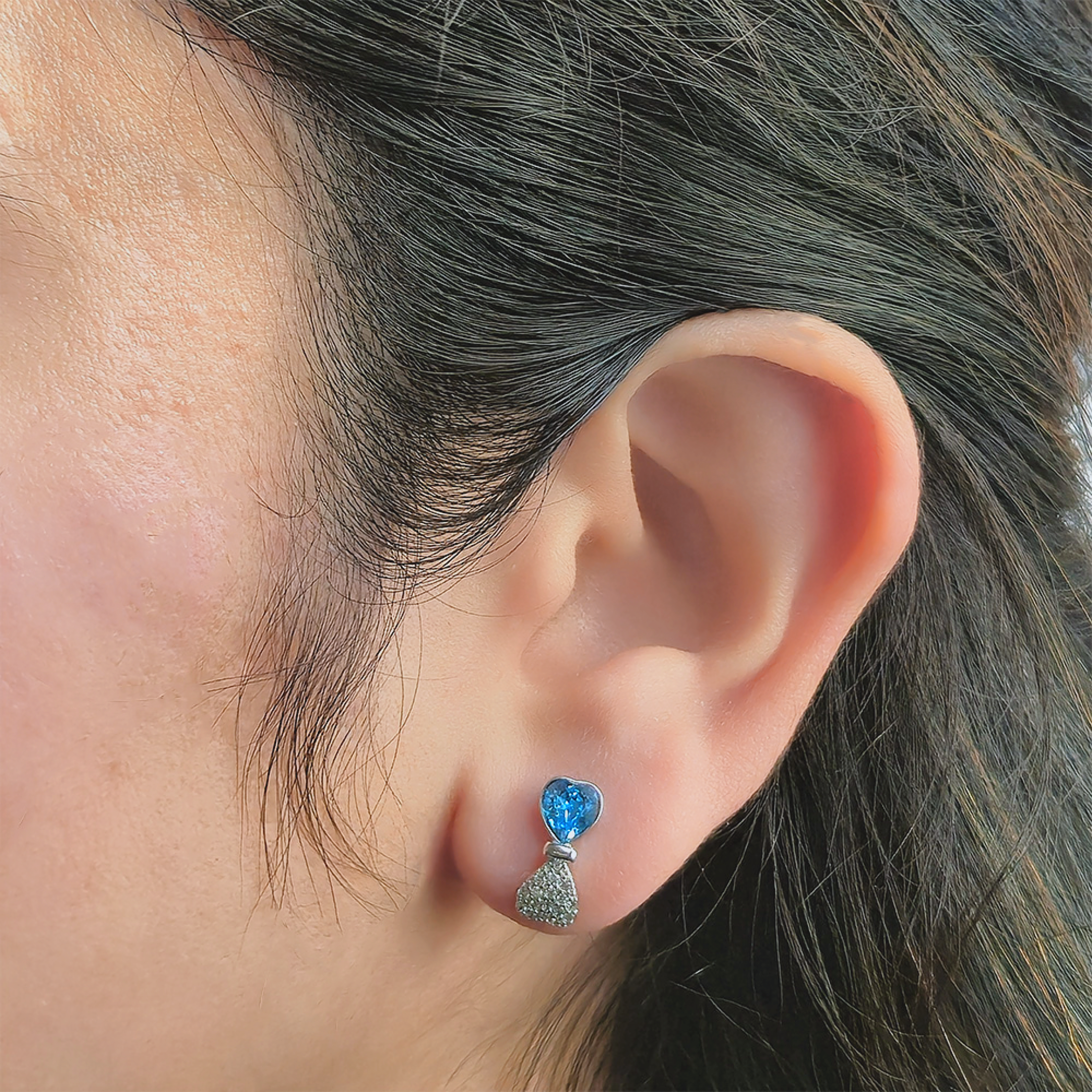 Crystal Heart Stud Earrings - Blue