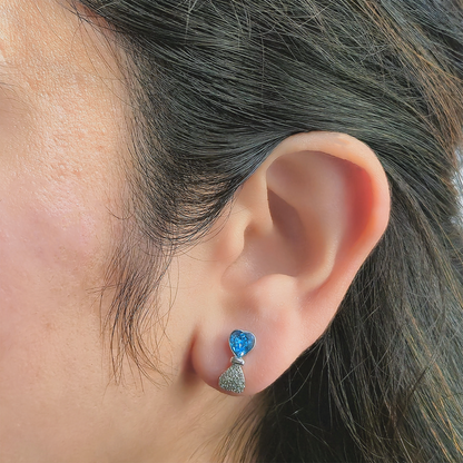 Crystal Heart Stud Earrings - Blue