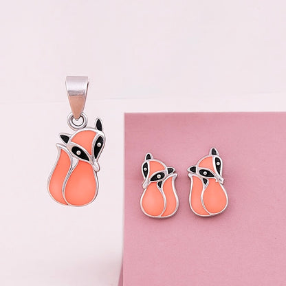 Cat Enamel Pendant With Earrings