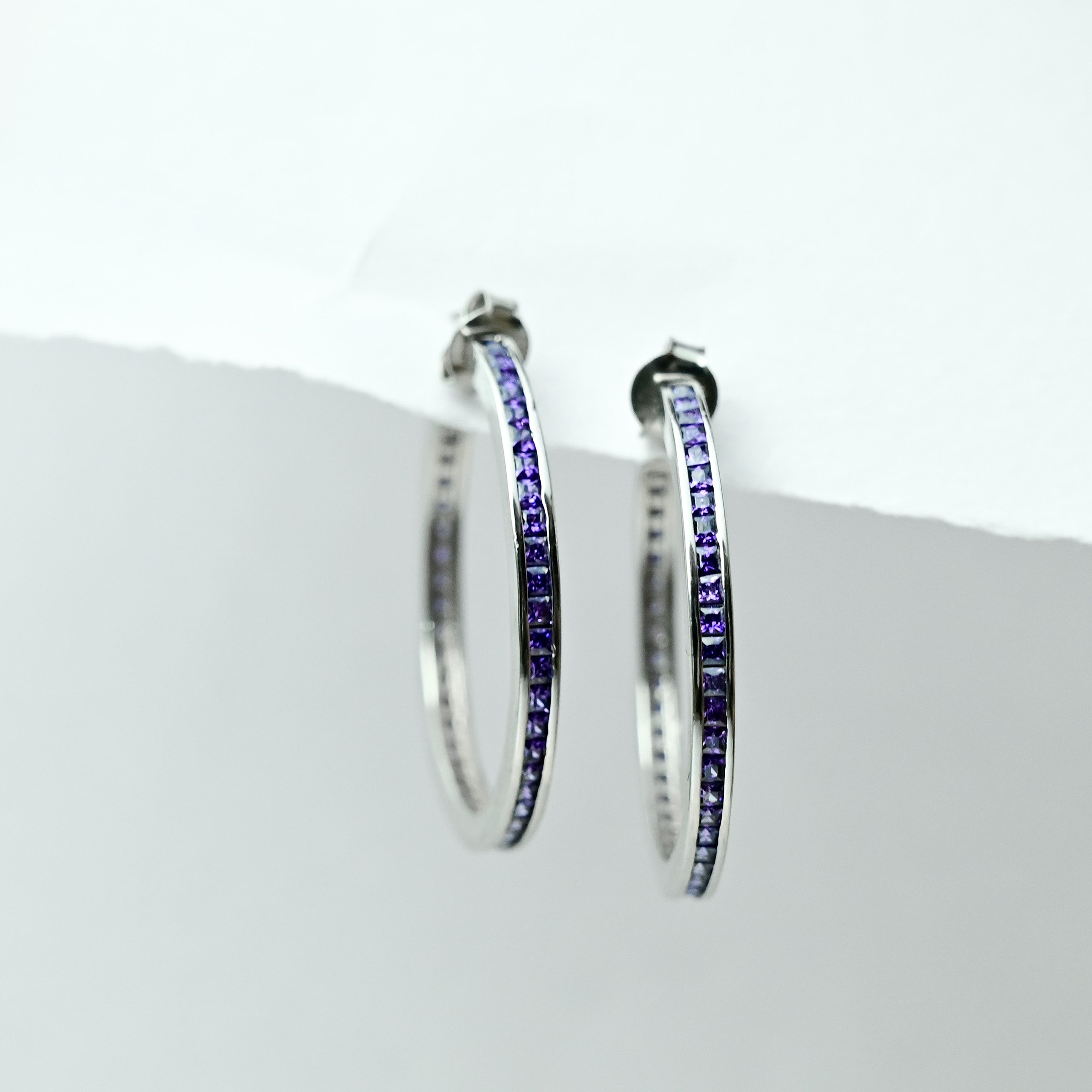 Violet Stone Hoop Earrings